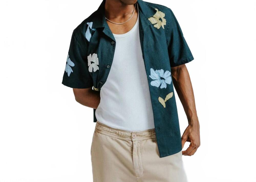 NEW WAX LONDON men's flower applique didcot short sleeve shirt
